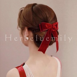 Herbeluemily Velour Ribbon Barrette, Velour Ribbon, Hair Accessories, Velvet, Hair Clip, Red, Red