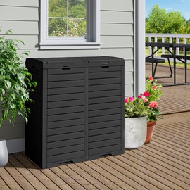 DWVO Outdoor Large Resin Trash Can, 76 Gallon Classified Hideaway Garbage Bins with Dual Lid and Drip Trays for Porch, Backyard, Deck, Patio, Poolside, Easy to Clean, 248 Quart, Black