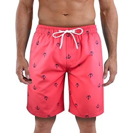 Mens Bathing Suit with mesh Lined Men Swim Trunks with Pocket Size Small 30 9 inch Inseam(Coral Paradise Anchor,Small)