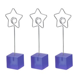 PATIKIL Resin Cube Base Picture Card Holder, 3 Pack Star Shape Metal Clip Wire Clip Note Table Stand Holder for Party Meeting Wedding Displaying, Purple