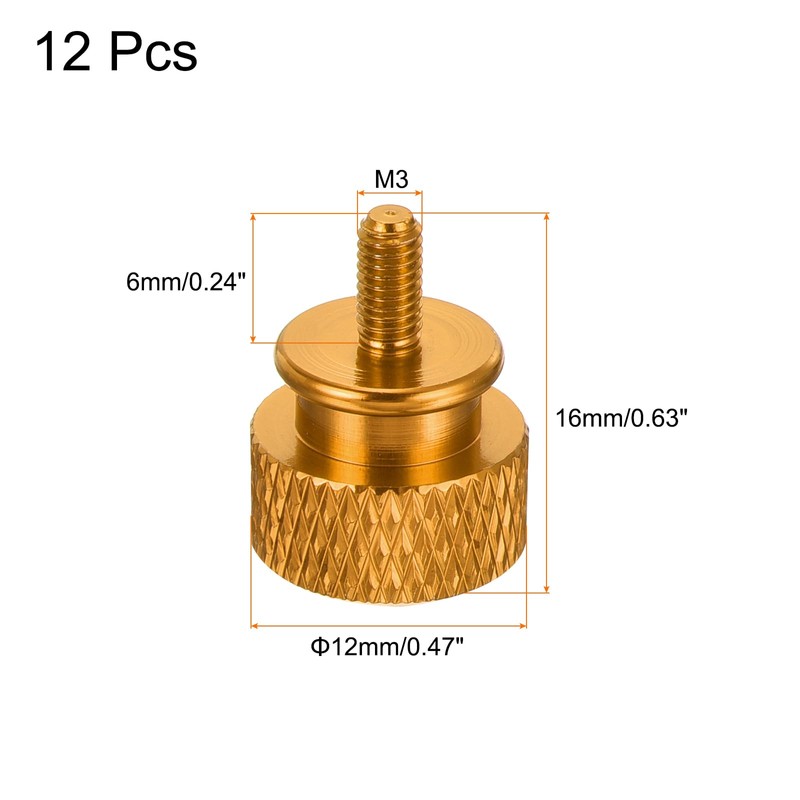 sourcing map 12pcs M3x6mm Knurled Thumb Screw Computer Case Threaded