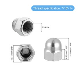 sourcing map 7/16"-14 Acorn Cap Nuts, 20Pcs 304 Stainless Steel Dome Cap Head Acorn Nut Hardware Nuts for Bolt Cover, Silvery