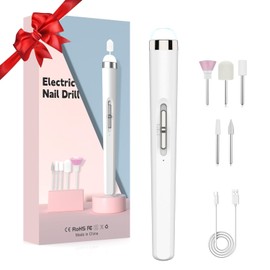 Portable Electric Nail Drill with LED Light, Gentle Power Beginner-Friendly Nail Grinder for Dead Skin Removal and Polishing, Cordless Manicure Pedicure Tool with Accessories Kit for Home Use (White)