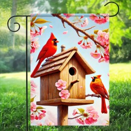 BlissYard Spring Welcome Cardinal Garden Flag 12x18 Double Sided Floral Red Bird Cardinal Yard Flags for Outside Holiday Seasonal Garden Decor Porch Lawn Outdoor Decorations Banner