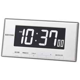 Rhythm Table Clock, White, 3.7 x 7.5 x 1.7 inches (9.5 x 19 x 4.4 cm), Alarm Clock, Temperature, Humidity, Calendar, Display Switchable LED 8RDA78SR03
