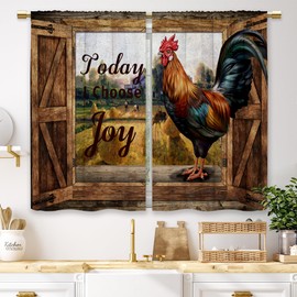 Laifzere Farmhouse Rooster Kitchen Curtains Rustic Wooden Barn Small Short Cafe Window Curtains Quotes Inspirational Country Rod Pocket Bathroom Drapes Treatment Tier Curtains 2 Panels (27.5x39 Inch)