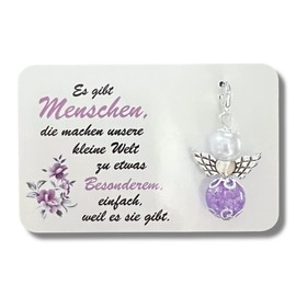 Schutzengel Schlüsselanhänger Besondere Menschen Geschenk Freundin Kollegin Geburtstag Perlenengel Glücksbringer (Lila)