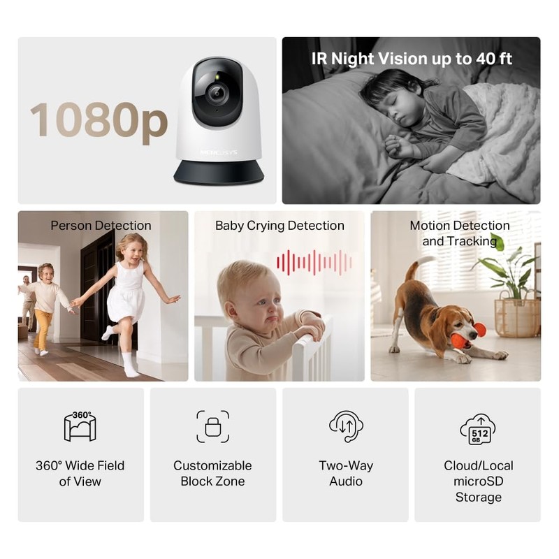MERCUSYS MC200 Indoor Surveillance Camera 360°, WiFi 2.4GHz, 1080p, Night