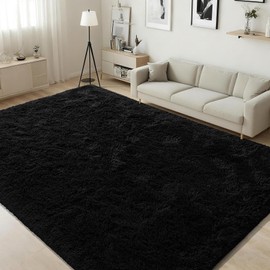 ISEAU Area Rugs 8x10 Feet for Living Room Rugs, Ultra Soft Fluffy Black Rugs for Bedroom, Non-Slip Modern Large Shag Bedroom Rug for Kids Room Dorm Home Decor