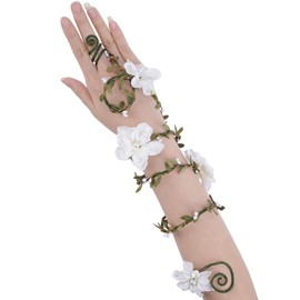 FRESHME Renaissance Fairy Flower Arm Wrap - 1 PC White Flower Elven Bracelet with Wrap Ring Poison Ivy Costume Woodland Mother Nature Fantasy Cosplay Renfaire Wedding Prom Accessories for Women Adults