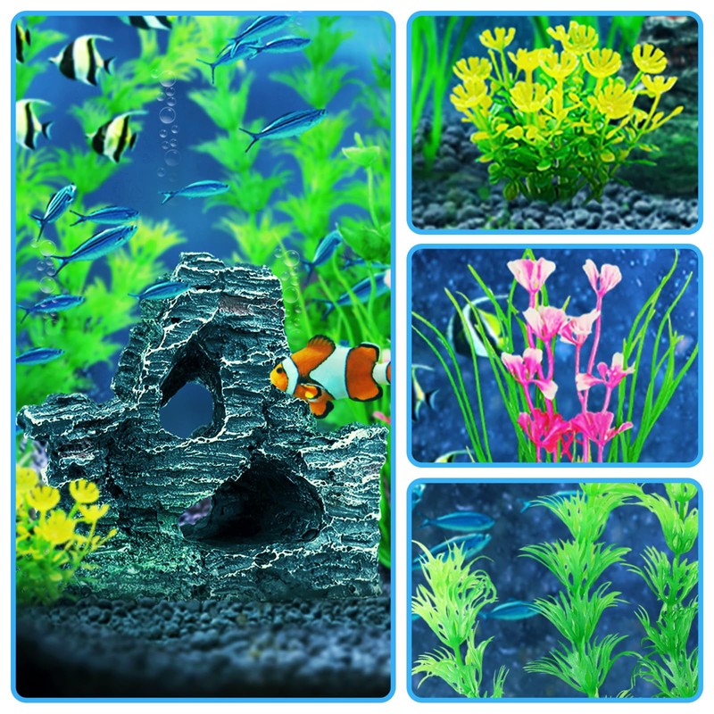 QUOZUO Fish Tank Accessories Artificial Plants, 9pcs Green Aquarium Decorations