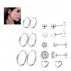 14pc Aretes Mujer Joyería Plata Broquel Acero Inoxidable