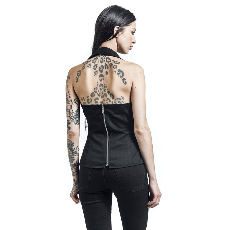 Gothicana by EMP Ladies Black Lace Up Collar Halter Top,