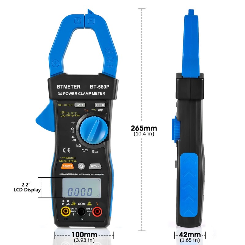 BTMETER Digital Clamp Meter TRMS 9999 Counts Inrush Multimeter Auto