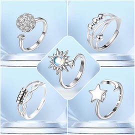 Xumann 5PCS Anxiety Ring for Women, Fidget Rings for Anxiety Women, Adjustable Spinning Ring