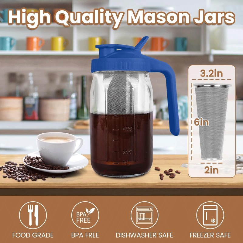 QHH Cold Brew Coffee Maker,32 oz Mason Jar Pitcher with