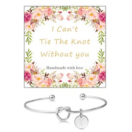 Bridesmaid Bracelet Tie The Knot Bracelet Bridesmaid Gift Silver Knot Bangle Bracelet Open 26 Letters A-Z Letter Charm Bracelet Wedding Bracelet Trendy Jewelry Gift for Bride Bridesmaid