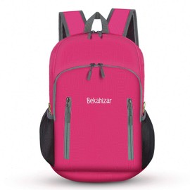 Bekahizar Backpack Foldable 20L Ultralight Hiking Backpack Small Travel Backpack for Men Women Kids Outdoor Sports Pink Large, pink