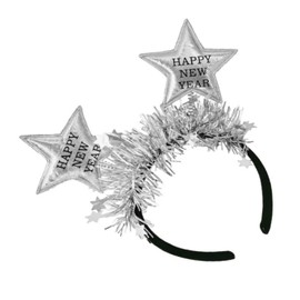 Dzrige - Diadema de Año Nuevo con estrella y oropel plateado, diadema de Año Nuevo con purpurina para la cabeza de Año Nuevo, accesorios para el pelo de Año Nuevo, accesorios para el pelo de Año
