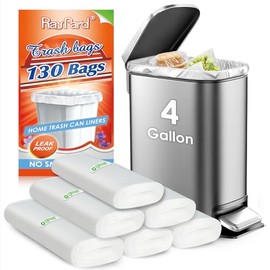 4 Gallon 130 Counts Strong Trash Bags Garbage Bags by RayPard, fit 12-15 Liter, 3,3.5,4.5 Gal trash Bin Liners for Home Office Kitchen Bathroom Bedroom, Clear