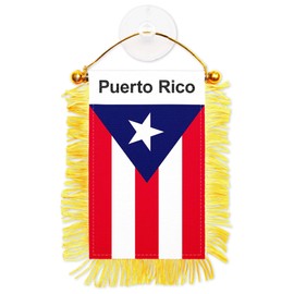 G128 Puerto Rico Puerto Rican Fringy Flag | Fringy Hanging Double Sided Flag with Suction Cup, Window and Car Rearview Mirror Decor