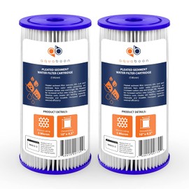 Aquaboon 5 Micron Pleated Sediment Water Filter 10 x 4.5 Cartridge - Whole House Water Filter Replacement - Whole House Water Filters Cartridges Compatible with Well Filters FXHSC, R50-BBSA, 2-Pack