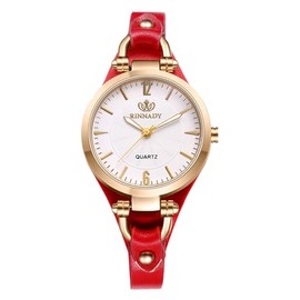 JewelryWe Women's Watch Leather Oval Watch Women's Small Analogue Quartz Wrist Watch Women Slim Leather Strap Ultra Thin Casual Watch with Oval Case Gift, Round - Red, Strap.