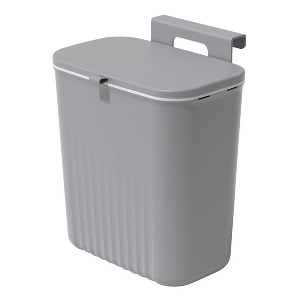 Bncxdc Kitchen Bin, Kitchen Waste Bin with Cover, Home Recycle Hanging Trash Can, Wall Mounted Rubbish Bin for Home Kitchen Cabinet Bathroom Office, 9.5 Litres Under Kitchen Counter Bin, Gray