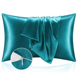 BEDELITE Satin Pillowcase with Zipper, Teal King Size Pillow Cases Set of 2, Super Soft and Cooling Similar to Silk Pillow Cases, Gift for Women Men(20x40 Inches)