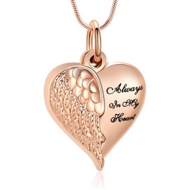 Cremation Jewelry Angel Wing Stainless Steel Heart Urn Necklaces for Ashes Memorial Keepsake Pendant for Women Men