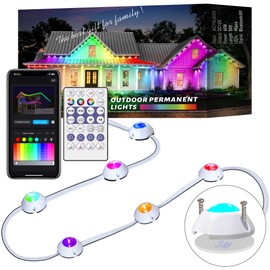 Xyuee Permanent Outdoor Lights, 50ft 40LED RGB IC Smart Eave Lights IP65 Year Round Outdoor House Light Smart Rainbow Led Permanent Outdoor Light