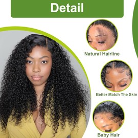 BEACIYA 26 Inch 13x6 Curly HD Lace Front Wigs 180% Density, 100% Real Human Hair Wig for Women, Pre Plucked Deep Jerry Curly Lace Frontal Wigs Human Hair Wigs for Women with Baby Hair