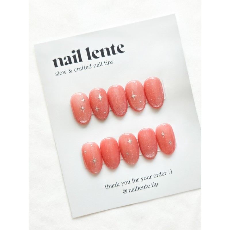 Coral magnetic gel glitter feminine nail handmade nail tip -