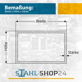 Stahl-Shop24 - Aluminium rectangular tube, aluminium hollow profile, pressed construction tube, square tube for constructions, material EN AW-6060 T66 AlMgSi0.5, length: 500 mm, dimensions: 80 x 50 x