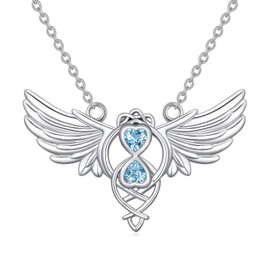 ZPMMPZ - Collar de alas de ángel para mujer de plata de ley 925 con alas de ángel, Plata esterlina, Topacio