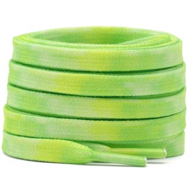 DELELE 2 Pair 47inches Flat Thick Tie Dye Shoelaces Yellow Green for Sneakers Sports Shoes Boots