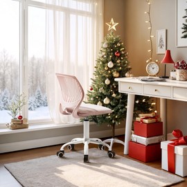 Armless Home Office Desk Chair, Colorful Task Chair with Soft Mesh Padded Cushion, Height Adjustable Swivel Study Computer Chair for for Girls Boys Teens (Pink-1)