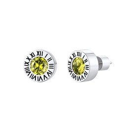 Roman Numerals Round Stud Earrings with Simulated Peridot Stainless Steel Earrings for Women Men Dot Earrings Hypoallergenic