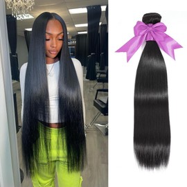12A Human Hair Bundles Straight Brazilian Human Hair 24 Inch 100% Unprocessed Human Hair 1 Bundle Human Hair Double Weft Remy Hair Bundles Natural Black