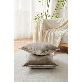 COCOPLOCEUS Luxurious Velvet Throw Pillow Covers 20x20 Set of 2 Decorative Pillow Covers Solid Square Cushion Case for Sofa Couch Bedroom Farmhouse, Brown