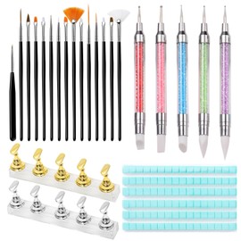 Drnail Juego De Herramientas Para Manicura: 15 Pinceles, 5 Rotuladores De Doble Punta Para Punteado Y Escultura, 2 Soportes Para Pintar Uñas Con Masilla Adhesiva Reutilizable, Lima De Uñas Y Herramien