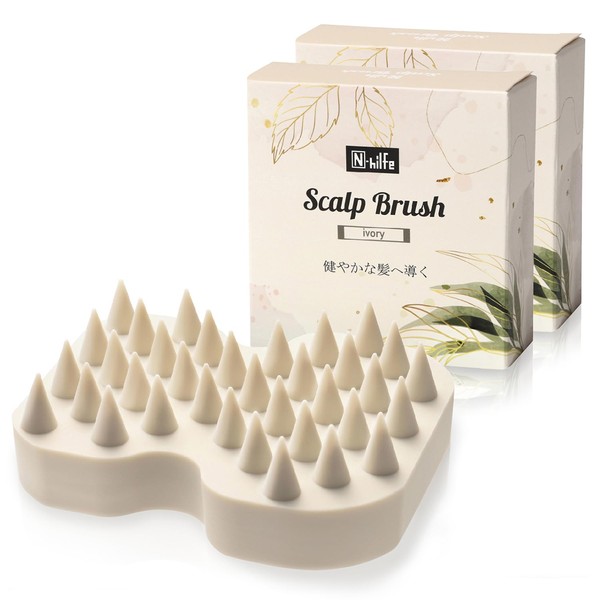 (Developed in collaboration with Organic Beauty Salon) Shampoo Brush, Scalp Brush, Silicone, Scalp Brush (Ivory 2 Pieces)