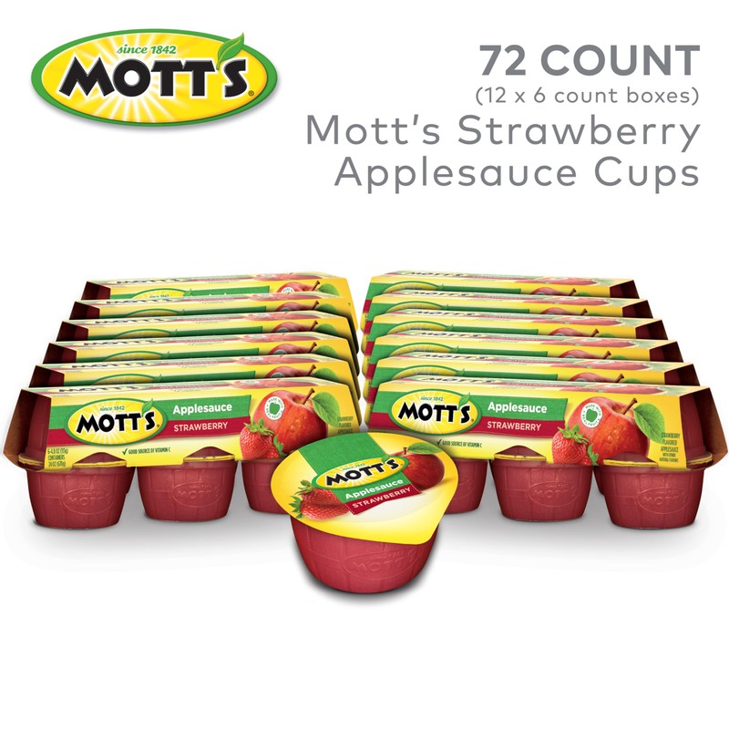 Mott's Strawberry Applesauce, 4 Oz Cups, 72 Count (12 Packs