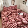 PinkMemory Red Gingham Duvet Cover Set Queen 100% Washed Cotton