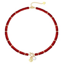 S Necklace, Beaded Necklaces for Women Red Agate Initial Necklaces for Women Teen Stocking Stuffers Sister Girlfriend Christmas Gifts Beach Summer Jewelry for Her