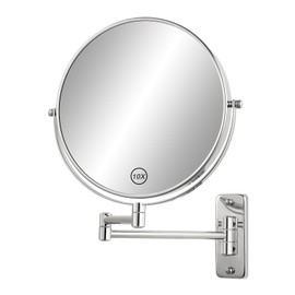 FFowcye 8” Wall Mounted Makeup Mirror - 1X/10X Double Sided Magnifying Bathroom Mirror, 360° Swivel Extendable Vanity Shaving Mirror with Adjustable Arm for Bathroom, Chrome（No Light）