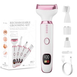 Electric Razor for Women, 4-in-1 Bikini Trimmer & Body Shaver for Nose Hair Face Eyebrow Arms Legs Armpit Underarm Pubic Area, Rechargeable Wet/Dry Painless Hair Removal