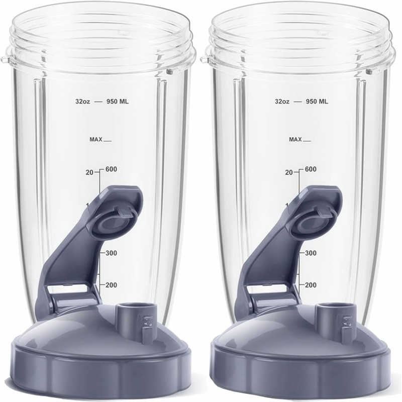 2X 32oz Cups with Flip-Top to-Go-Lid Replacement for NutriBullet 600w/900w