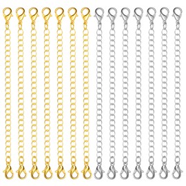 Necklace Extender Chains, 14Pcs Chain Extenders Gold Silver Necklace Chain with Double Lobster Clasp, 3.93inch Bracelet Extender Anklet Extender Small Chains for Jewellery Making