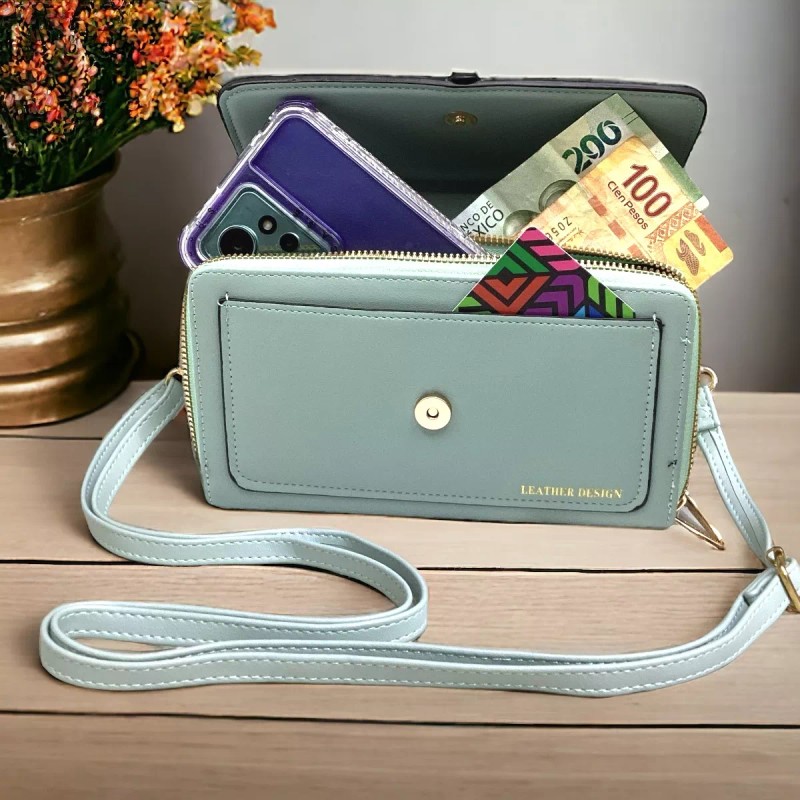 A4F-SOLUTIONS Cartera Dama Porta Celular Bolsa Ajustable 2 Cierres